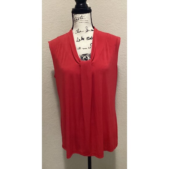 Dana Buchman Sleeveless Red Draped Neck Blouse Size L - Picture 2 of 6